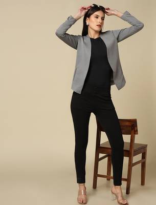 Women grey single breasted blazer 4