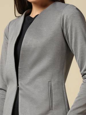 Women grey single breasted blazer 5