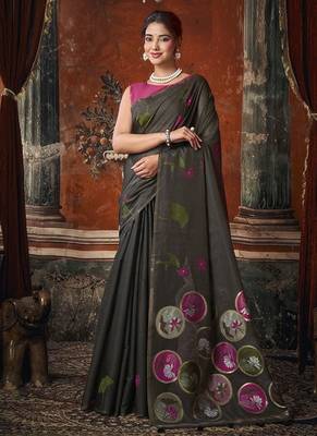 Black khadi cotton with natural texture jhallar festive wear saree 1