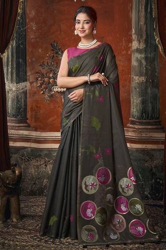 Black khadi cotton with natural texture jhallar festive wear saree