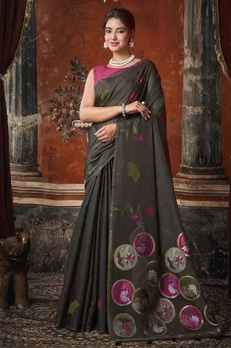 Black khadi cotton with natural texture jhallar festive wear saree