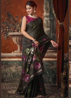 Black khadi cotton with natural texture jhallar festive wear saree 2