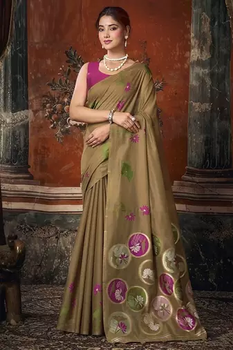 Chiku khadi cotton with natural texture jhallar festive wear saree