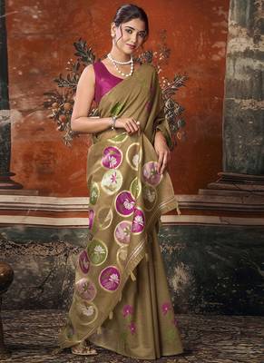 Chiku khadi cotton with natural texture jhallar festive wear saree 2