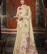 Off white khadi cotton with natural texture jhallar festive wear saree