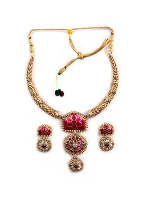 Traditional gold plated red temple necklace set for women 3