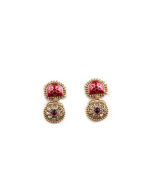 Traditional gold plated red temple necklace set for women 4