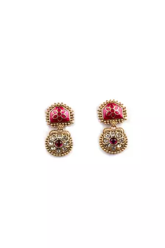 Traditional gold plated red temple necklace set for women