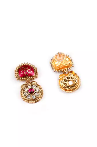 Traditional gold plated red temple necklace set for women