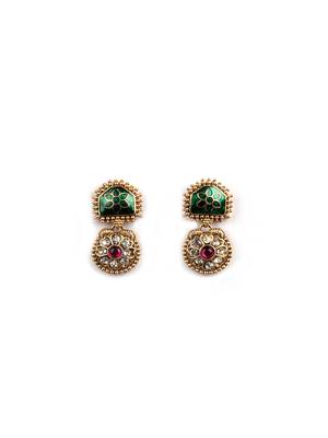 Traditional gold plated green temple necklace set for women 4