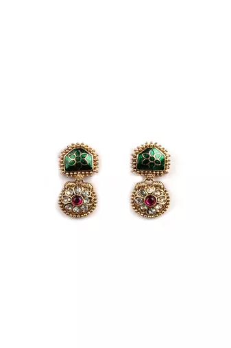 Traditional gold plated green temple necklace set for women