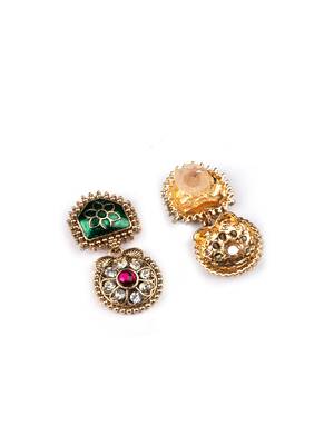 Traditional gold plated green temple necklace set for women 5