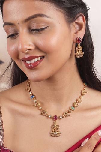 Temple multicolor necklace set with earrings for women