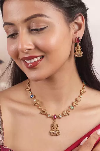 Temple multicolor necklace set with earrings for women