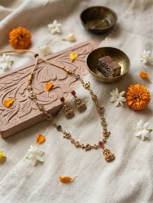 Temple multicolor necklace set with earrings for women 2