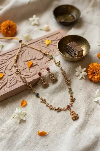 Temple multicolor necklace set with earrings for women