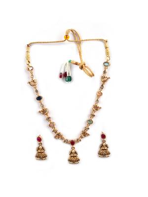 Temple multicolor necklace set with earrings for women 3