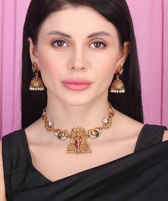 South indian necklace set with temple motif for wedding wear 1