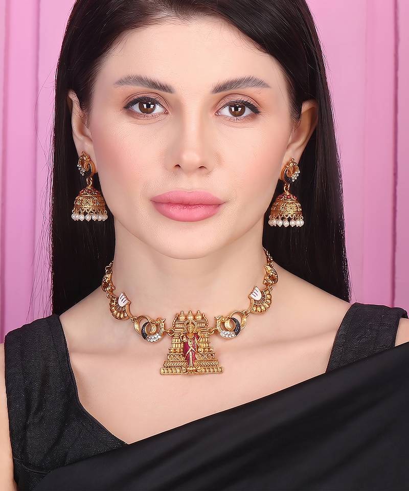 South indian necklace set with temple motif for wedding wear