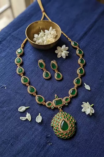 Gold plated south indian temple necklace set for women wedding wear