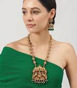 South indian long mala green necklace set for women