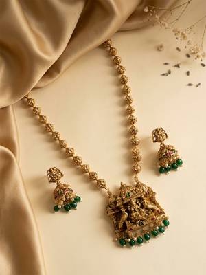 South indian long mala green necklace set for women 2