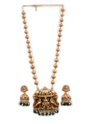 South indian long mala green necklace set for women 3
