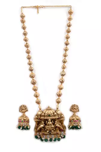 South indian long mala green necklace set for women