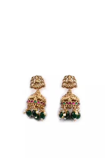 South indian long mala green necklace set for women