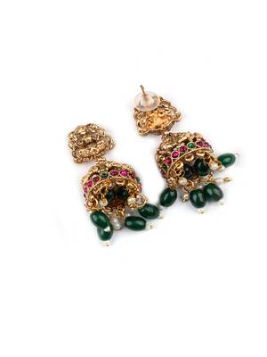 South indian long mala green necklace set for women 5