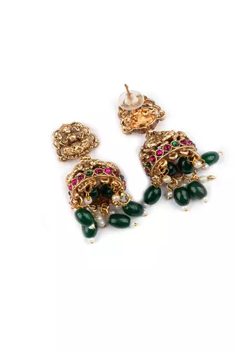 South indian long mala green necklace set for women