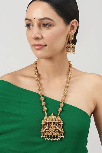 South indian long mala gold necklace set for women