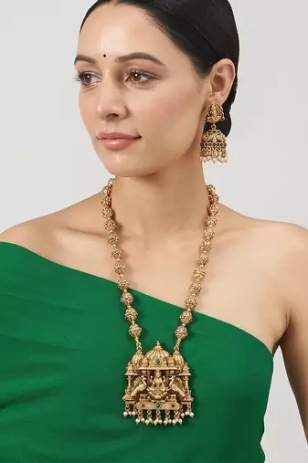 South indian long mala gold necklace set for women