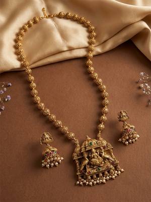 South indian long mala gold necklace set for women 2