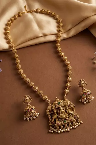South indian long mala gold necklace set for women