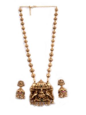 South indian long mala gold necklace set for women 3