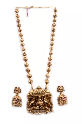 South indian long mala gold necklace set for women
