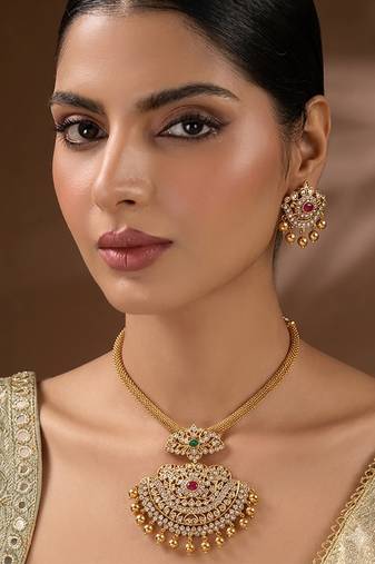 Gold plated south indian temple necklace set for women wedding wear