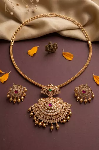 Gold plated south indian temple necklace set for women wedding wear