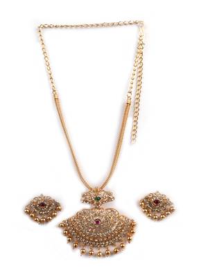 Gold plated south indian temple necklace set for women wedding wear 3
