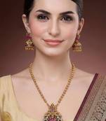 Gold plated temple mala necklace with earrings