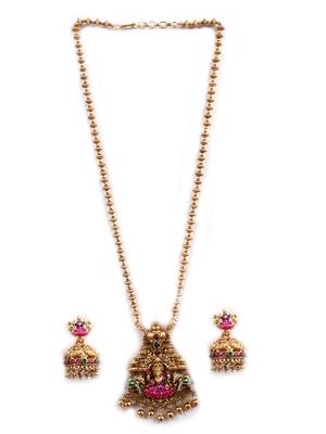 Gold plated temple mala necklace with earrings 3