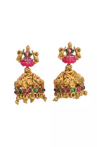 Gold plated temple mala necklace with earrings