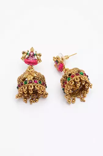Gold plated temple mala necklace with earrings