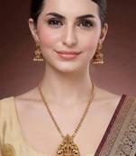 Gold plated temple mala necklace with earrings