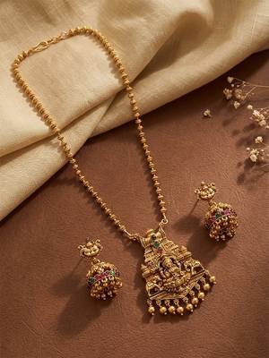 Gold plated temple mala necklace with earrings 2