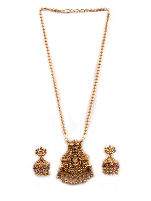 Gold plated temple mala necklace with earrings 3