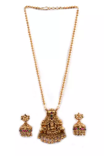 Gold plated temple mala necklace with earrings
