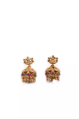 Gold plated temple mala necklace with earrings