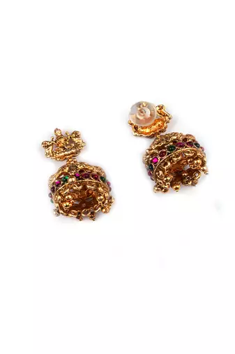 Gold plated temple mala necklace with earrings